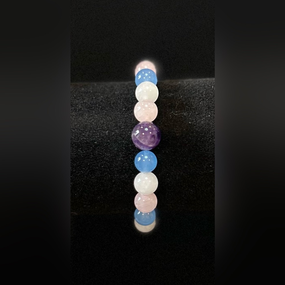 beaded bracelet - rose quartz, white & blue jade, amethyst - handmade